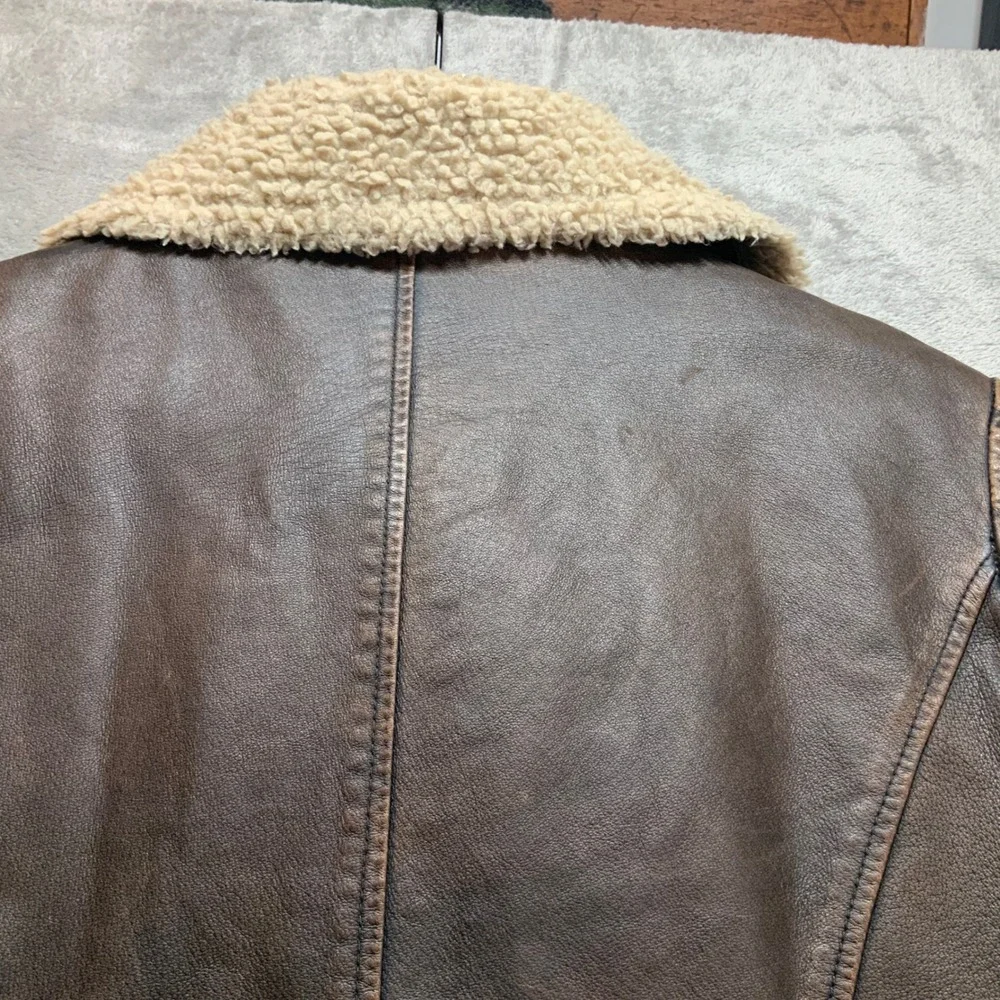 Michael Kors Womens Brown Leather Faux Fur Shearling Moto Aviator Jacket Large